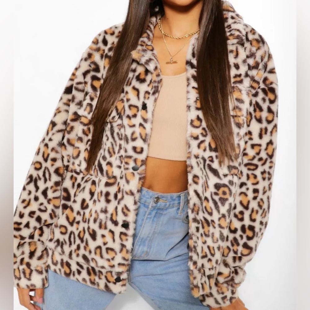 ANDREE BY UNIT FAUX FUR LEOPARD JACKET SIZE SMALL